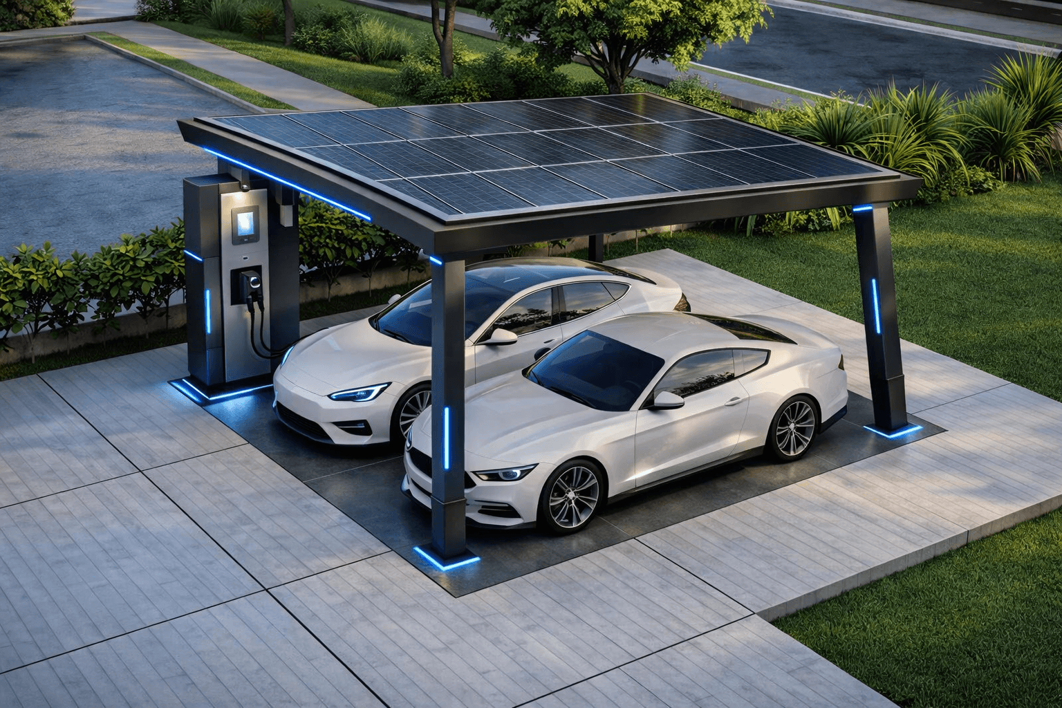 Carport solar con paneles fotovoltaicos