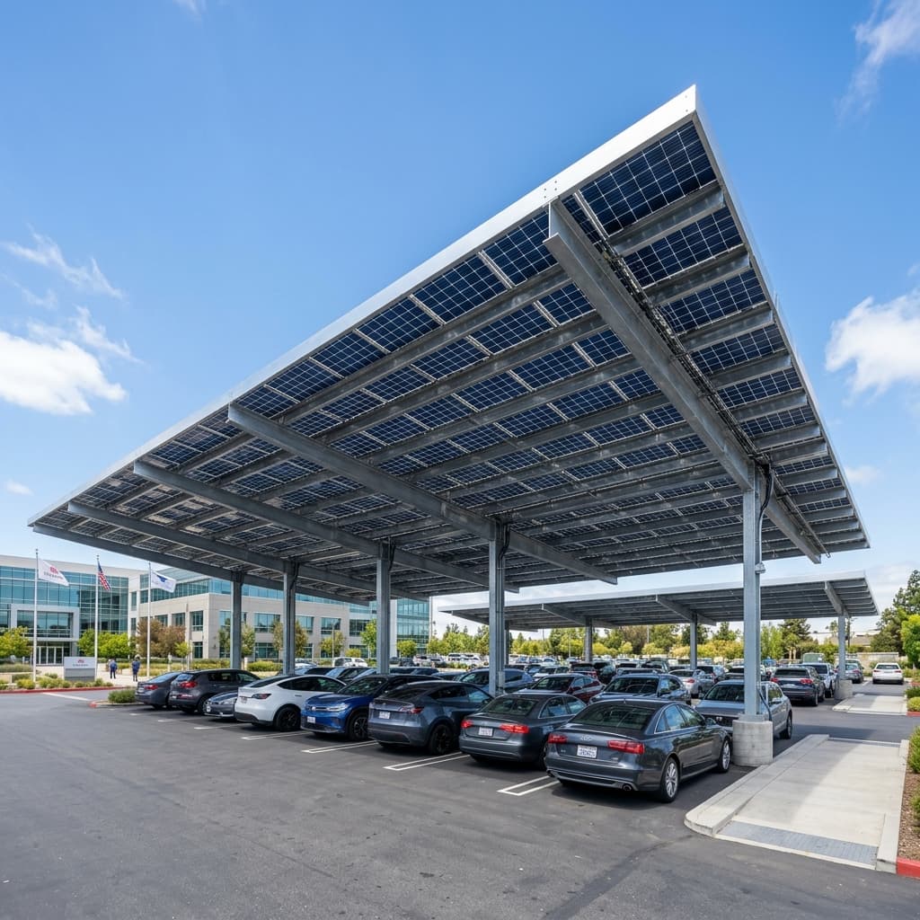 Carport solar comercial con paneles fotovoltaicos – Neotech Solutions