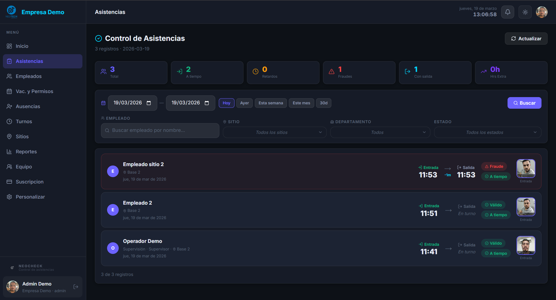 Asistencias en Tiempo Real
