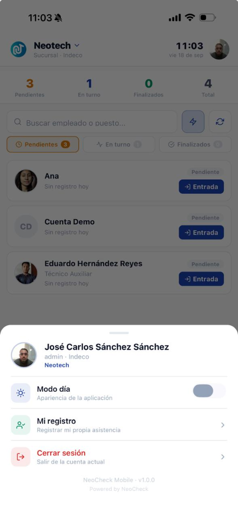 Panel del Colaborador - NeoCheck App