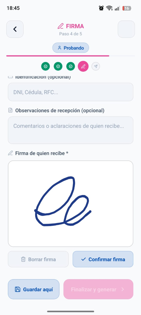 Firma digital en la app